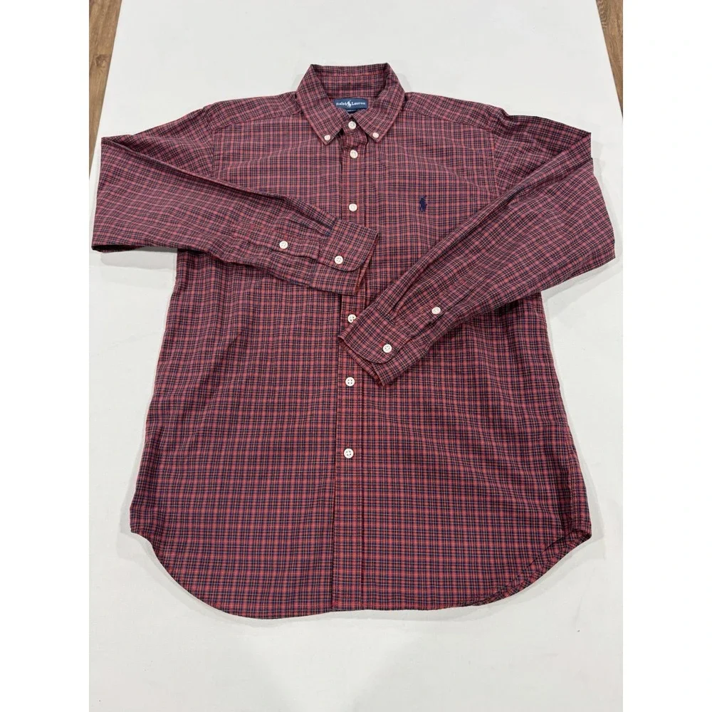 Ralph Lauren Shirt Youth Boys Large (14-16) Red Plaid Long Sleeve Button Down